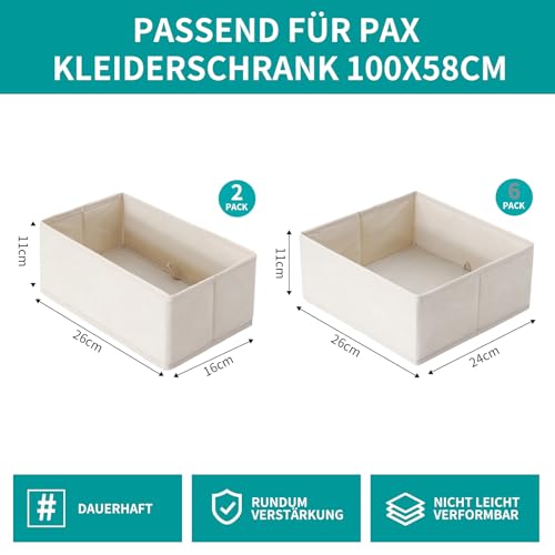 ORLISA 8er Set Schubladen Organizer kompatibel mit PAX Kleiderschrank 100x58 cm, Faltbar Stabil, Aufbewahrungsboxen für Kleidung, in Beige