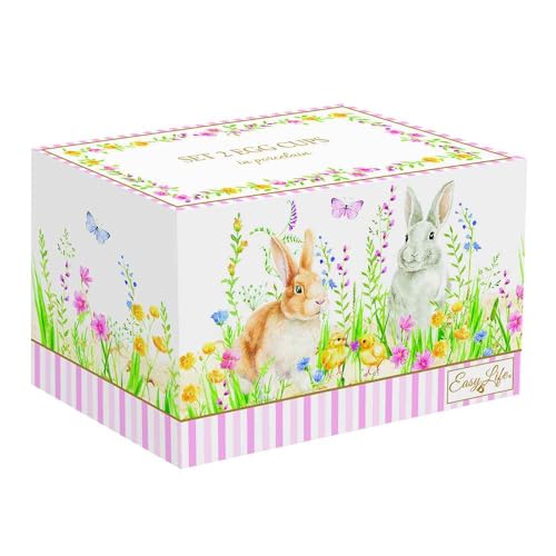 Hueveras de porcelana Feliz Pascua, juego de 2 piezas florales de 6,5 cm para regalar 3