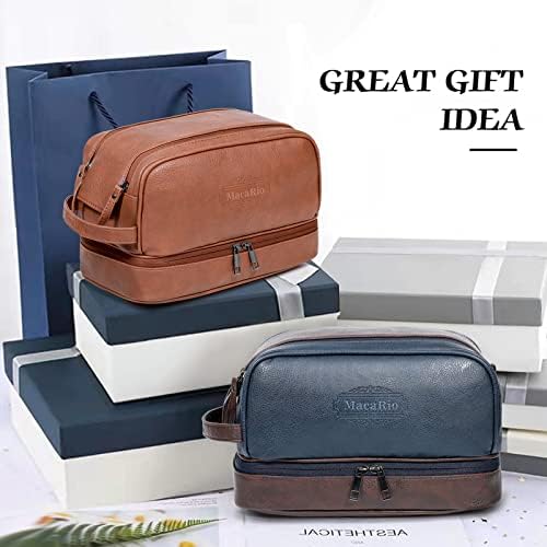 MacaRio Toiletry Bag for Men, PU Leather Mens Travel Shaving Shower Toiletries Bag, Brown 7 MacaRio Toiletry Bag for Men, PU Leather Mens Travel Shaving Shower Toiletries Bag, Brown
