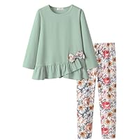 Yekaty Size 8 Girls Clothes Long Sleeve Ruffle Hem Shirts and Hight Waisted Pants Lounge Set Fall Outfit
