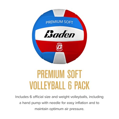 Baden Premium Soft Synthetic Leather Official Size & Weight Outdoor Volleyball 6 Pack with Pump by Baden - Image 2