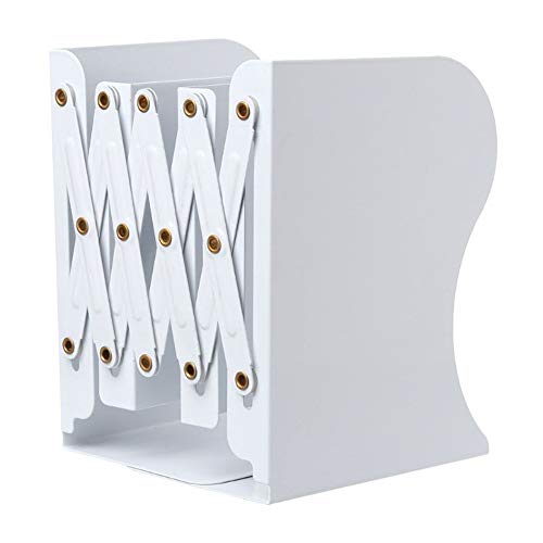 Sujetalibros, Vaxiuja Sujetalibros para estanterías Sujetalibros de metal Sujetalibros plegables ajustables Estante para sujetar libros Estantería para oficina en el hogar Oficina de trabajo Blanco