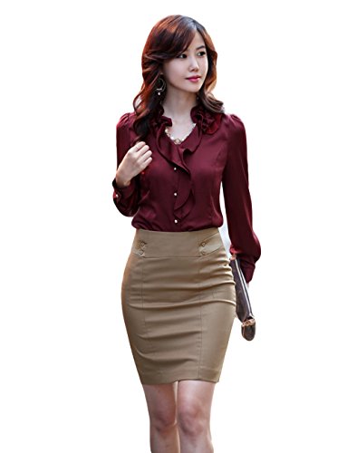 Blouses chemise manches longues rouge taille 40 pour femmes