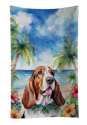 Caroline's Treasures Basset Hound Luau Kitchen Towel Dish Cloths Guest Hand Towel Decorative Bathroom Towel for Face,Tea, Dishcloth, Kitchen and Bath