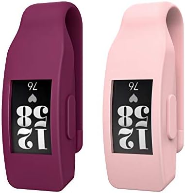 MoKo 2-Pack Clip Holder Compatible with Fitbit Inspire/Inspire HR/Ace 2, Soft Silicone Clip Clasp Case Women Men Sport Clip Accessory - Wine Red & Sakura Pink