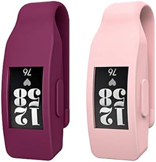 MoKo 2-Pack Clip Holder Compatible with Fitbit Inspire/Inspire HR/Ace 2, Soft Silicone Clip Clasp Case Women Men Sport Clip Accessory - Wine Red & Sakura Pink