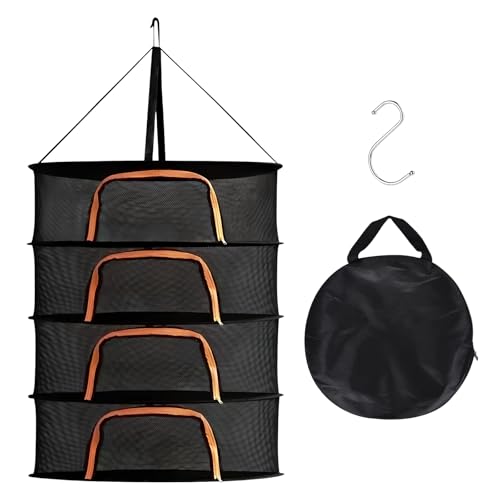 Herb Drying Rack Net, Herb Drying Rack Hanging, Collapsible Mesh Hydroponic Dry Net Herb Dryer, with S Hang Buckle and Storage Bag, for Drying Seeds, Herb, Vegs, Fruits, Bud ((D24xH39 inch),4 Layer)