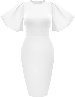 Women's Basic Bodycon Ruffle Flared Short Sleeve Pencil Midi Dress - Buy now