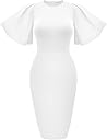 Memoriesea Women's Basic Bodycon Ruffle Flared Short Sleeve Pencil Midi Dress