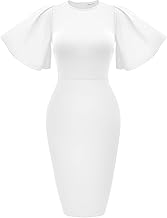 Memoriesea Women's Basic Bodycon Ruffle Flared Short Sleeve Pencil Midi Dress