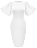 Memoriesea Women's Basic Bodycon Ruffle Flared Short Sleeve Pencil Midi Dress
