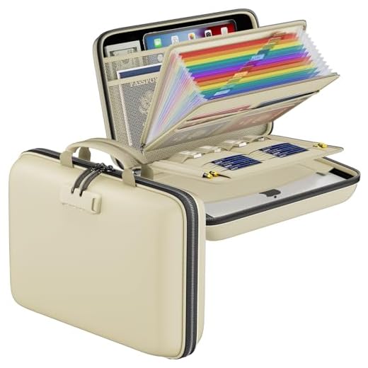 DocSafe Fireproof File Organizer with Lock, Hard-Shell Case Fireproof Document Box with 13 Pocket Accordion File Folder, Portable Home Office Travel Safe Storage for Important Documents Laptop Beige