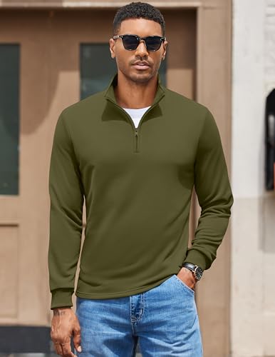COOFANDY Men Quarter Zip Pullover Sweatshirts Long Sleeve Mock Neck Sweater — view 2