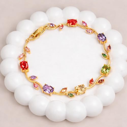 Image of Trendy Tulip Bracelet for Women | Gold Plated Pink Crystal Floral Bracelet | Elegant Minimalist Jewelry | Adjustable Chain Bracelet Gift for Girls Women | Stylish Party Daily Wear Accessory