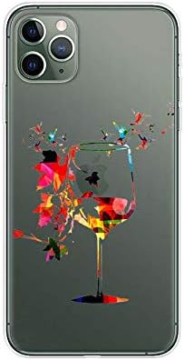 Blingy's iPhone 11 Pro Max Case (6.5 inch), Fun Wine Design with Autumn Leaves Pattern Art Style Transparent Soft TPU Protective Clear Case Compatible for iPhone 11 Pro Max 6.5" (Autumn Wine Glass)