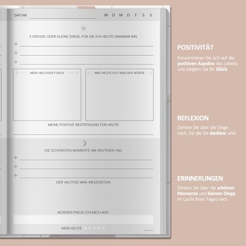 BIROYAL 5 Minuten Tagebuch für Erwachsene, 128 Seiten, A5 | die Kombination aus Mindfulness- & Dankbarkeitstagebuch | Achtsamkeitstagebuch | Journal für Selbsterliebe & Motivation