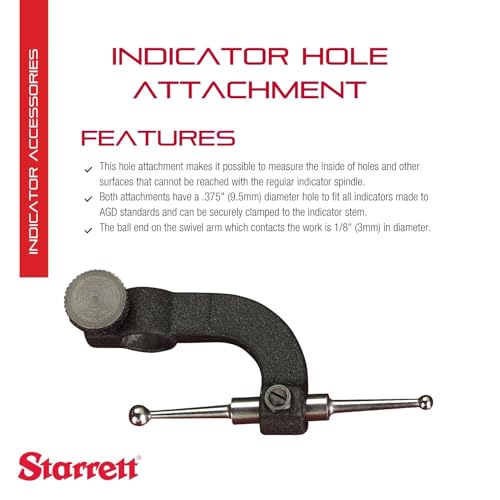 Starrett Indicator Hole Attachment - 3/8" Range, 13/16" Hole Depth, .375" Stem Hole, 1/8" Diameter Ball End Swivel Arms - 670A by Starrett - Image 2