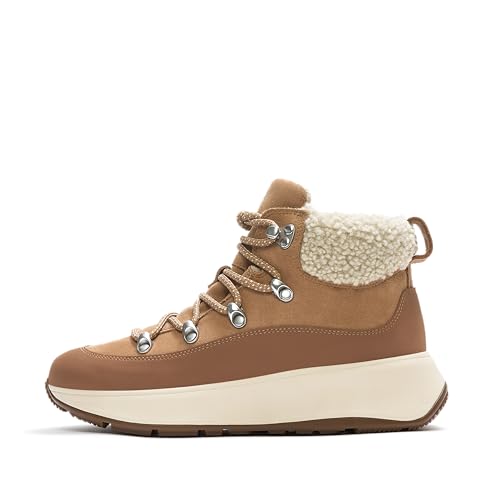 Fitflop Damskie botki F-Mode Teddy-Collar Ciepłe Zamszowe Sznurowane Botki Botki, Desert Tan, 38 EU, Pustynna opalenizna, 38.5 EU