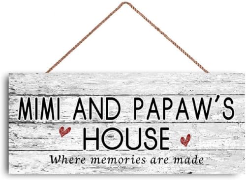 GIMIPATS 12x6 inch New Sign MIMI AND PAWAW's House Sign, Where Memories Are Made, Distressed Style, Gift for Grandparents, Indoor Outdoor