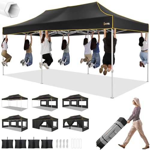 Image of Hoteel 10x20 Heavy Duty Pop Up Canopy Tent with 6 Sidewalls, Black