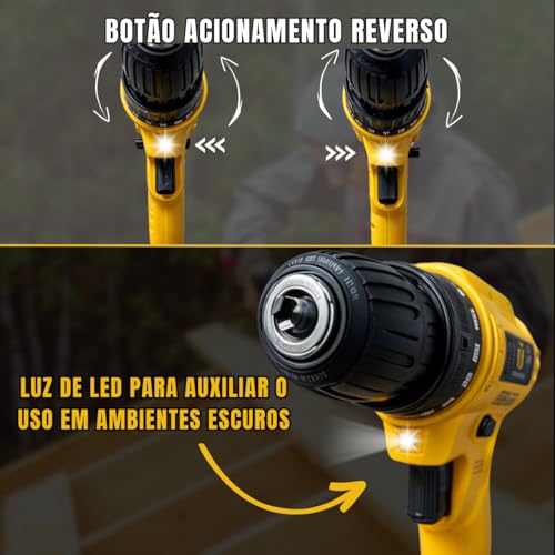 Parafusadeira Furadeira Sem Fio 36V 2 Baterias 340W 1550 RPM, Alta Performance, Bateria de Longa Dur