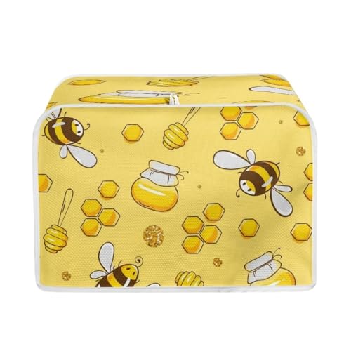 POLERO Cute Honey Bee Print 4 Slice Toaster Cover with Hook, Small Appliance Cover for Kitchen Machine Washable