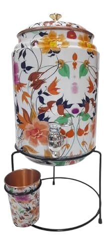 Copper Dispenser White Printed 8 Litre Copper Water Dispenser (Matka)