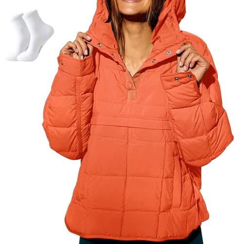 Women's Oversized Hooded Puffer Jacket Quilted Lightweight Fall Winter Warm Pullover Dolman Hoodies Padded Coat Tops