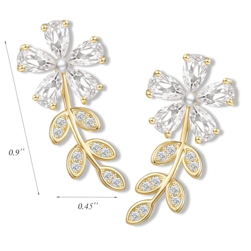 Gold Plated Climber Earrings for Women Ear Crawler Earrings Cubic Zirconia Trendy Flower Leaf Cuffs Studs Earring Dainty Earrings Gifts by MOLIDAY - Used condition - Image 4