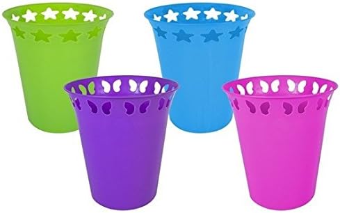 Bright Plastic Waste Storage Paper DUST Rubbish BIN Bins Basket Office Bedroom (Green Star)