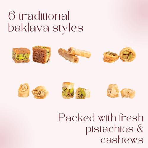 Zaitoune Cashew & Pistachio Baklava Selection Box - 3.5 oz | Traditional Luxury Pastry | Arabic Dessert with Authentic flavors in Beautiful Packaging | Handmade in Turkey