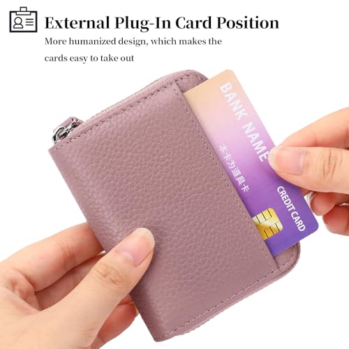 Image of SENDEFN RFID Credit Card Holder for Women Small Leather Zipper Card Case Wallet 15 Slots