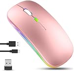 LED Souris sans fil, Souris double mode amovible (BT & 2.4G), portatif USB Mice optique sans fil avec USB Récepteur pour ordinateur portable, PC, Ordinateur, iPad, Comprimés MacBook (Rose)