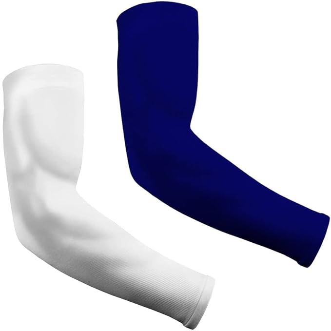 UV Sun Protection Arm Sleeves With Thumb Hole For Summer - UPF 50 - Arm Cover For Tanning And Sunburn Protection - 2 Pair (Dark Blue & White)