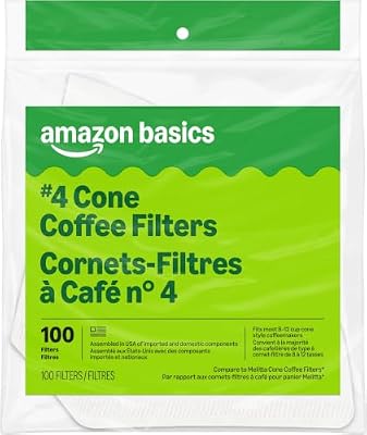 Amazon Basics Number 4 Cone Coffee Filters for 8-12 Cup Coffee Makers, White, 100 Count, 8-Pack