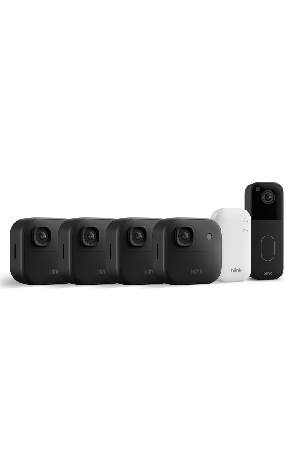 Videocamera esterna 2K+ Blink (ultimo modello) + Videocitofono supplementare Blink — videocamera di sicurezza smart senza fili, risoluzione video 2K, audio ottimizzato. Sistema da 4 videocamere, nero