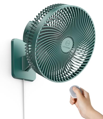 LEMOISTAR 10 Inch Wall Mounted Fan with Remote Control 90 Oscillating 4 Speeds 4 Timer Adjustable Tilt 70 Inch Cord Quiet for Bedroom Garage RV Office Home Patio-Green