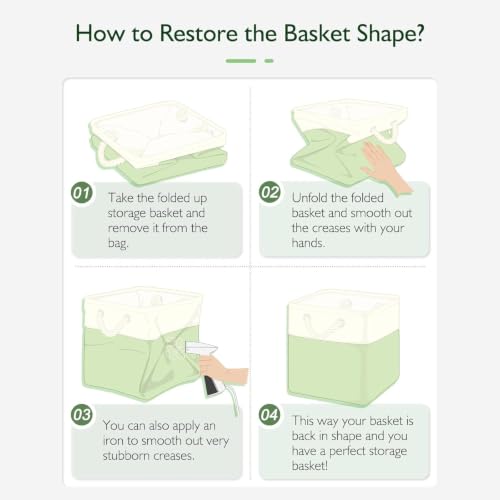 MSHABOOR 11x11 Inch Cube Storage Bins, 8 Pack Collapsible Fabric Storage Cubes with Rope Handles, Waterproof Foldable Storage Baskets for Cube Shelves, Closet, Clothes, Toys, Books, White & Green - Image 6