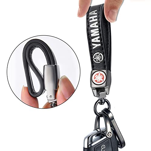 Genuine Leather Keychain for Yamaha, Fashion Sport Key Chain Anit-rust Alloy Buckle Holder for Car Truck Motorcycle and Bicycle (Black) — view 2