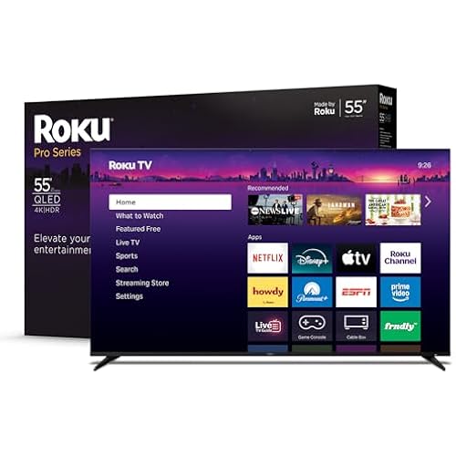 Roku Smart TV – 55-Inch Pro Series 4K QLED RokuTV with Backlit Roku Voice Remote Pro, Dolby Vision IQ, 120Hz Refresh Rate – Live Local News, Sports, Gaming