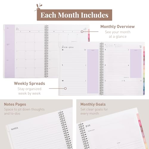 Rileys Academic Planner 2025-2026, Daily, Weekly & Monthly Planner, July 2025 - June 2026, Student Notes Pages, Twin-Wire Binding, Weekly Agenda for School & Work (8.5 x 11-Inches, Lilac) - Thumbnail 4