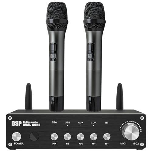 Wireless Microphone System Dual UHF Handheld Mics, Cordless Karaoke Microphone System, Bluetooth Microfono Inalambrico 200FT for DJ, Home KTV Set, Meeting, Church, Party, Wedding