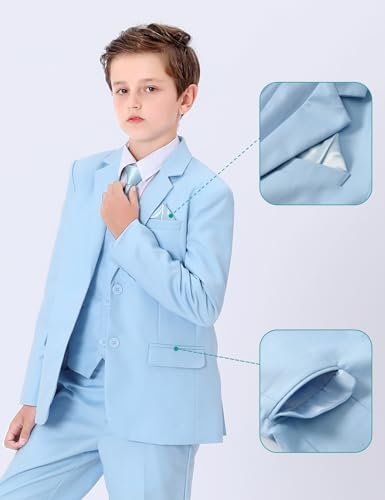A&J DESIGN Boys 5-Piece Formal Suit Set with Jacket, Dress Pants, Tie, Bowtie and Pocket Square3