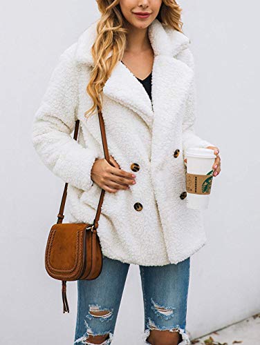 Prettygarden Women's 2023 Fashion Winter Coat Long Sleeve Lapel Zip Up Faux Shearling Shaggy Oversized Shacket Jacket (Style Two White,Medium) #TOP2
