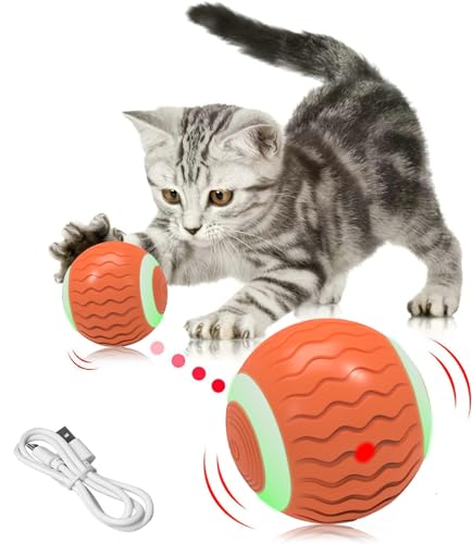 Shengruili Bola de Juguete Interactivo para Gatos,Carga USB Juguetes para Gatos Pelotas,Bola Rodante Automática,Bola Eléctrica Autogiratoria de 360°,Pelota Rodante Inteligente para Gatos