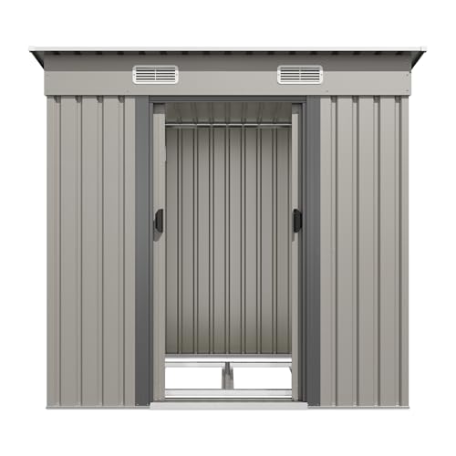 Devoko Abri de jardin en métal 183x109x182cm avec fondation, 3,6m³ Abri à outils avec toit en pente et porte coulissante, Extérieur, Résistant aux intempéries, Abri à vélos, Abri de jardin pour