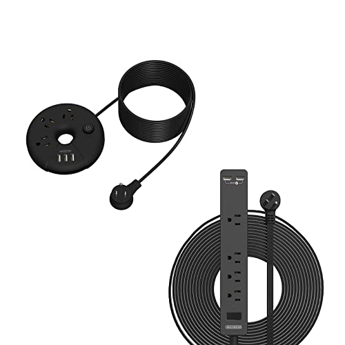 NTONPOWER Extra Long Extension Cord Bundle, NTONPOWER Flat Plug Power Strip with USB Ports 3 Outlets, Compact Desktop Charging Station with Switch for Home, Office, TV, Nightstand, Dorm Room Essential