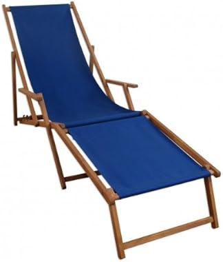 Liegestuhl blau Sonnenliege Fußteil Gartenliege Holz Deckchair Strandstuhl Gartenmöbel 10-307F