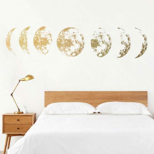 AUNMAS Wall Sticker, 23.62 * 15.75in PVC Golden Wall Decal Moon Phase Pattern Wall Sticker for Home Bedroom Decoration
