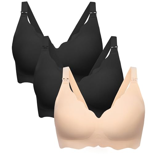 Image of Angelhood Nursing Bras for Breastfeeding Ultra Comfort Seamless Maternity Bra Pack Wireless Pregnancy Bralette Bra Extender